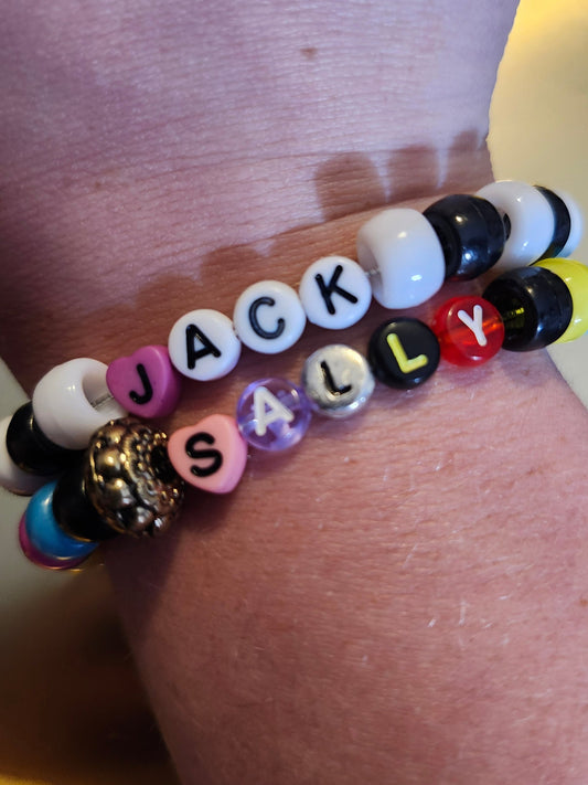 Jack and Sally Pumpkin KIng and Queen Bracelets